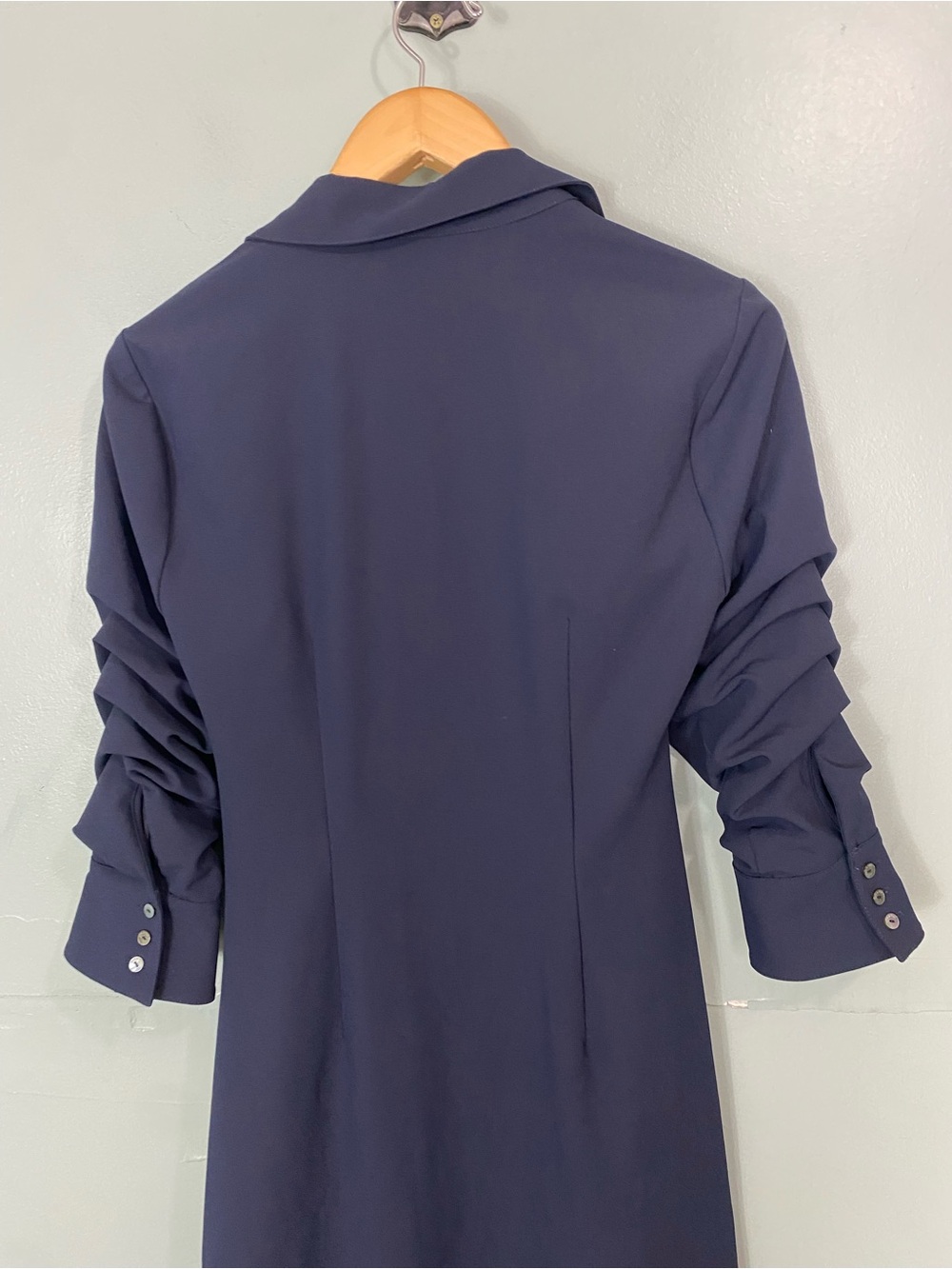 Cinq A Sept Elina Ruched Midi Navy Blue Shirtdress Size 6 - Picture 6 of 6
